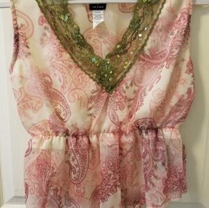 Vintage NWT Y2K XOXO Jeans Sheer Paisley Boho/Fairy Sequined V-Neck Top S